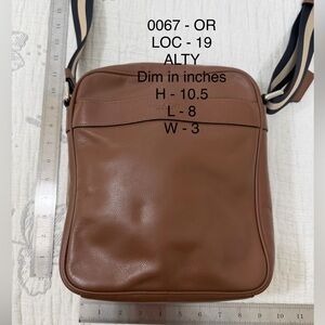 Coach Men's Tan Leather Messenger Bag with Adjustable Stripe Strap